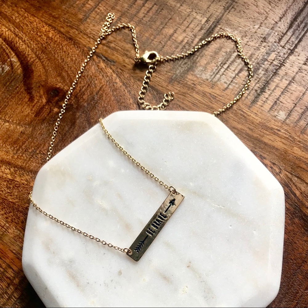 18K Gold Be Brave Inspirational Quote Bar Necklace - Picture 2 of 3